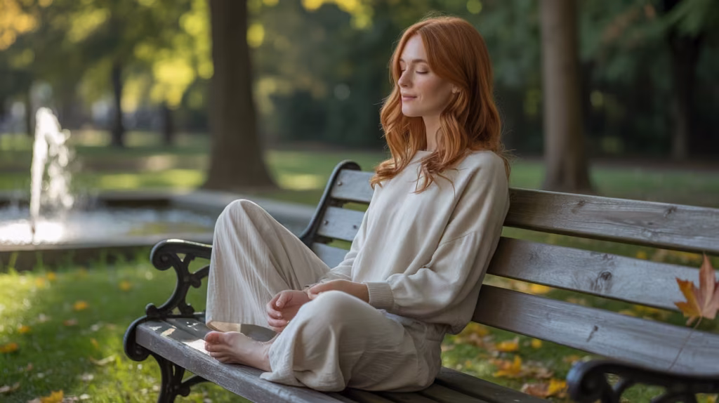 Primul ajutor în atacul de panică - femeie pe banca in parc