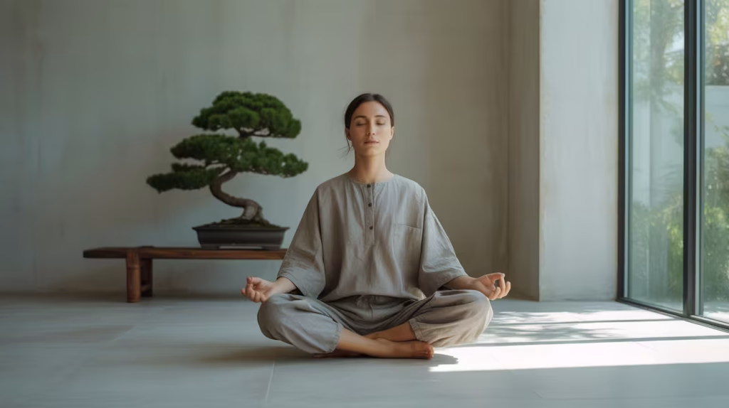 Tehnici de relaxare și gestionare a atacurilor de panică - femeie meditand