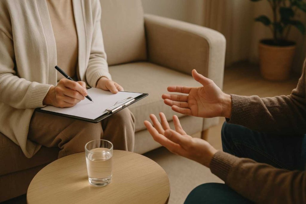 4. overthinking - psihoterapeut, pacient, pahat cu apa